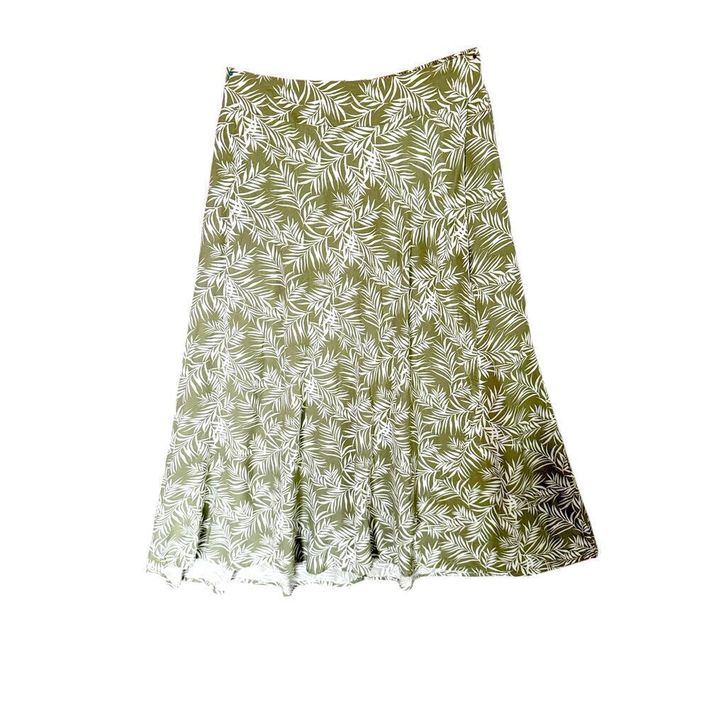 Japna Sage Green Palm Leaf Print Midi Skirt Women’s Size L | Boho  Flowy‎ Skirt